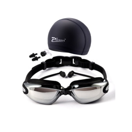 Waterproof Swimming Glasses Electroplated Swimming Goggles with Swimming Cap Set
